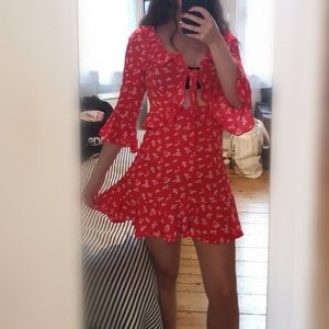 Boohoo red floral print dress